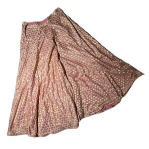 Vtg 1970s Coral Orange Gold Metallic Dot Elephant Bell Bottom Adjustable Pants M